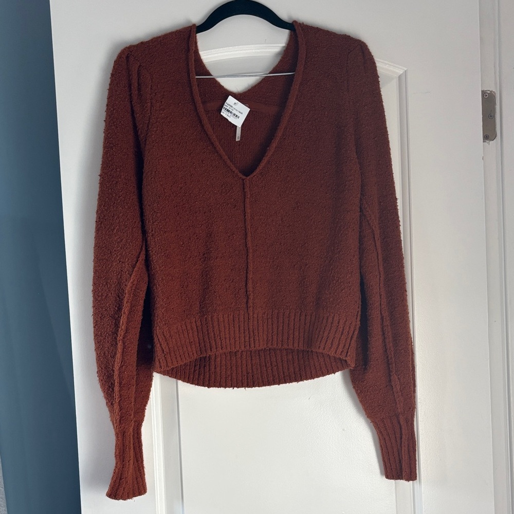 Free People Deep Rust V-Neck Sweater